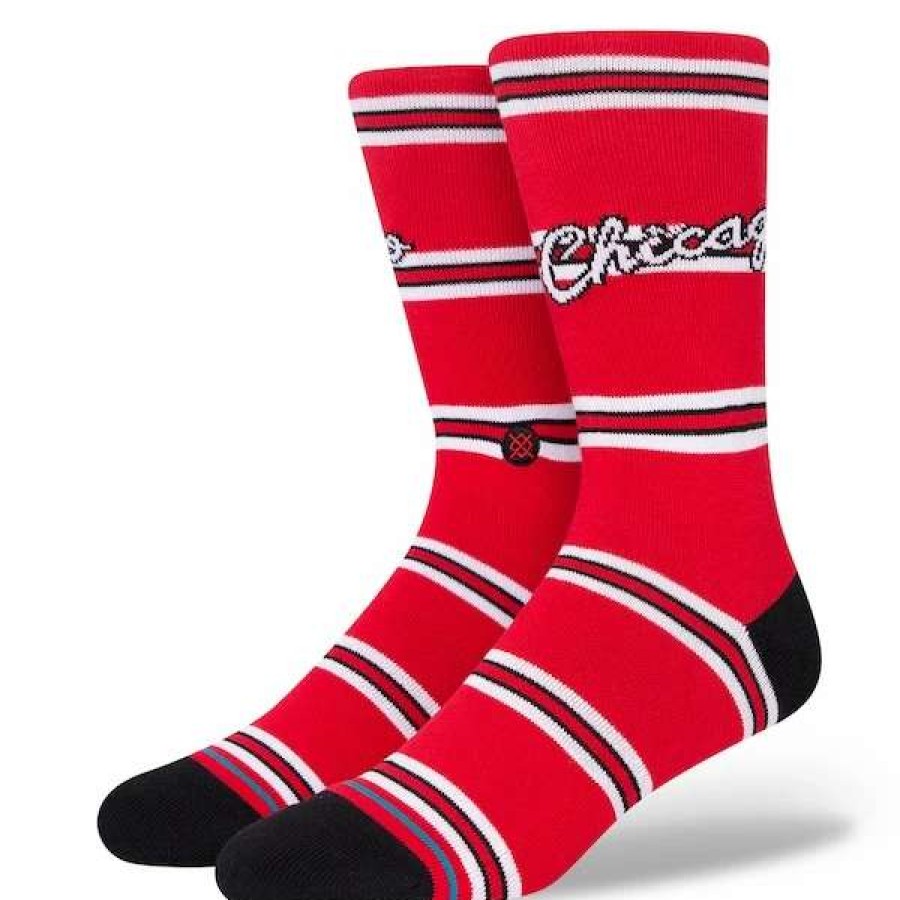 Chicago Bulls Accessories * | Men'S Stance Chicago Bulls Hardwood Classics Stripes Crew Socks