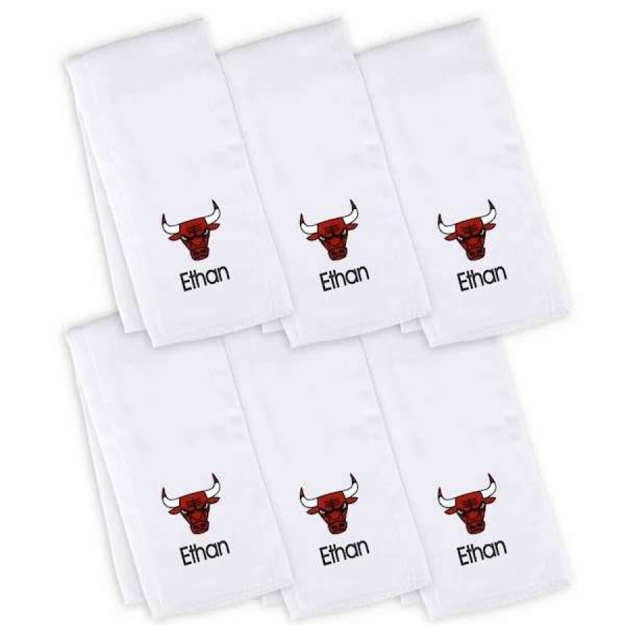 Chicago Bulls Accessories * | Chad & Jake Infant White Chicago Bulls Personalized Burp Cloth 6-Pack