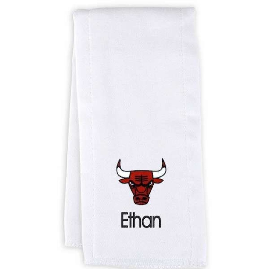 Chicago Bulls Accessories * | Chad & Jake Infant White Chicago Bulls Personalized Burp Cloth