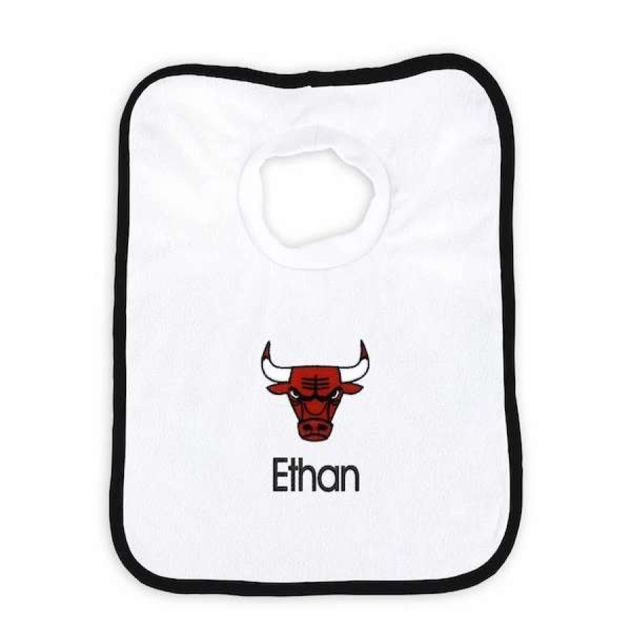 Chicago Bulls Accessories * | Chad & Jake Newborn & Infant White Chicago Bulls Personalized Bib