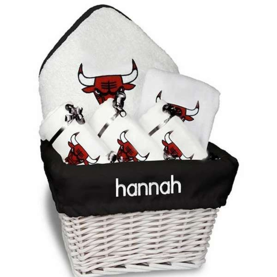 Chicago Bulls Accessories * | Chad & Jake Newborn & Infant White Chicago Bulls Personalized Medium Gift Basket