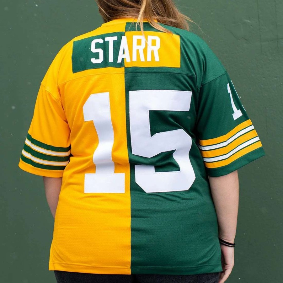 Jerseys * | #15 Bart Starr Mitchell & Ness Split Legacy Jersey Green & Gold