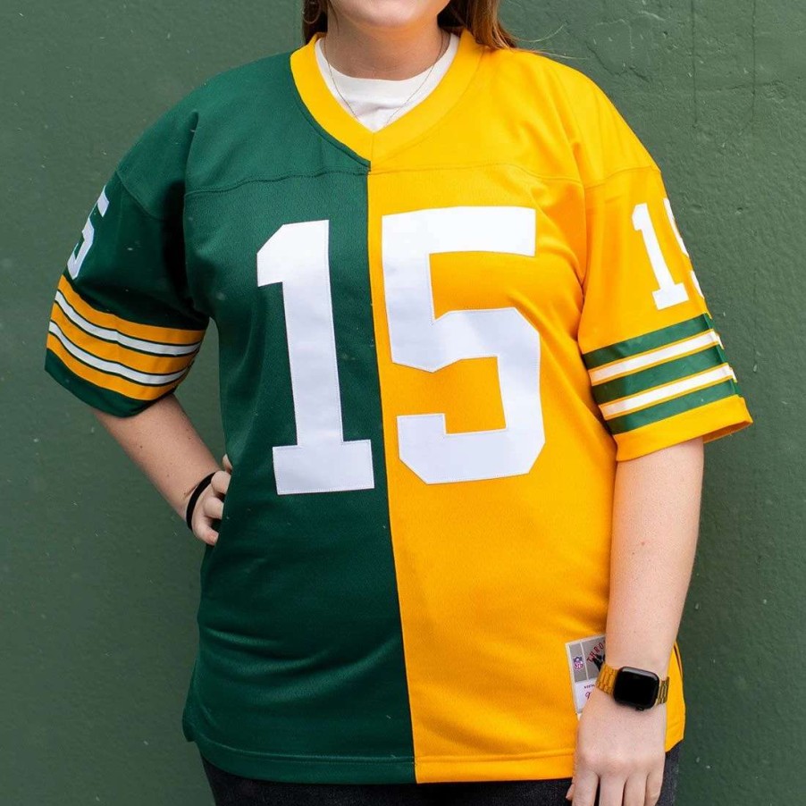 Jerseys * | #15 Bart Starr Mitchell & Ness Split Legacy Jersey Green & Gold