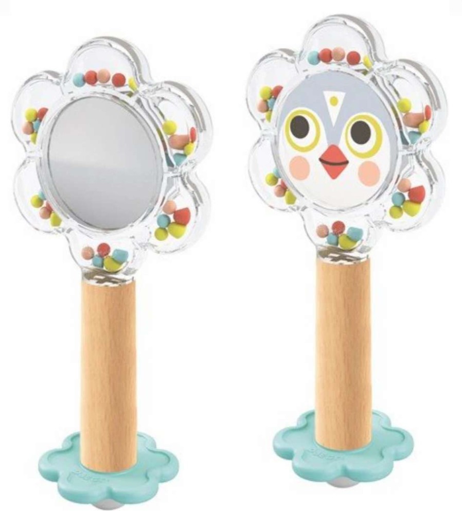 Baby & Toddler * | Djeco Wooden Baby Flower Rattle With Mirror