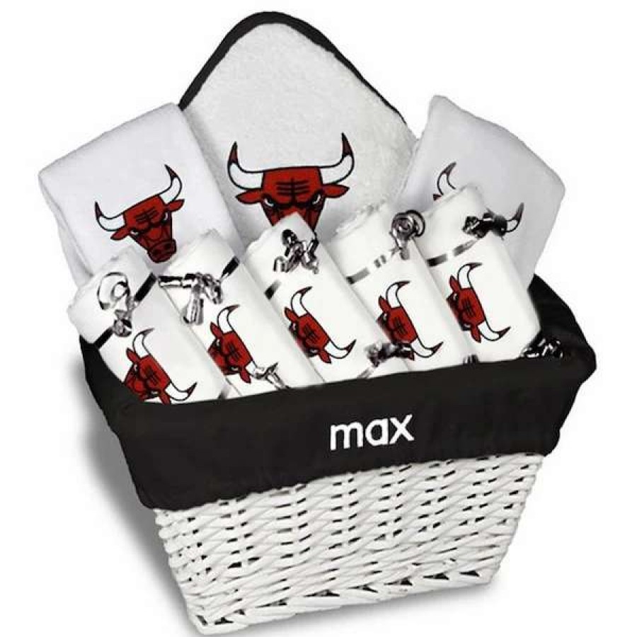 Chicago Bulls Accessories * | Chad & Jake Newborn & Infant White Chicago Bulls Personalized Large Gift Basket