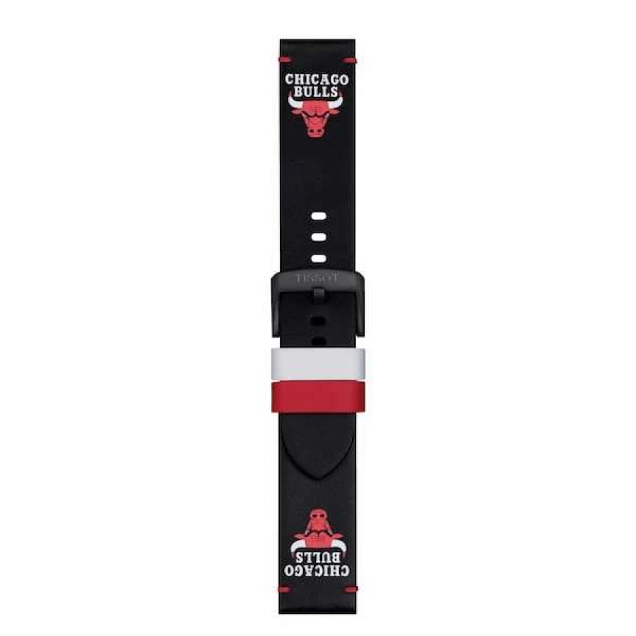 Chicago Bulls Accessories * | Tissot Black Chicago Bulls Official Leather Watch Strap