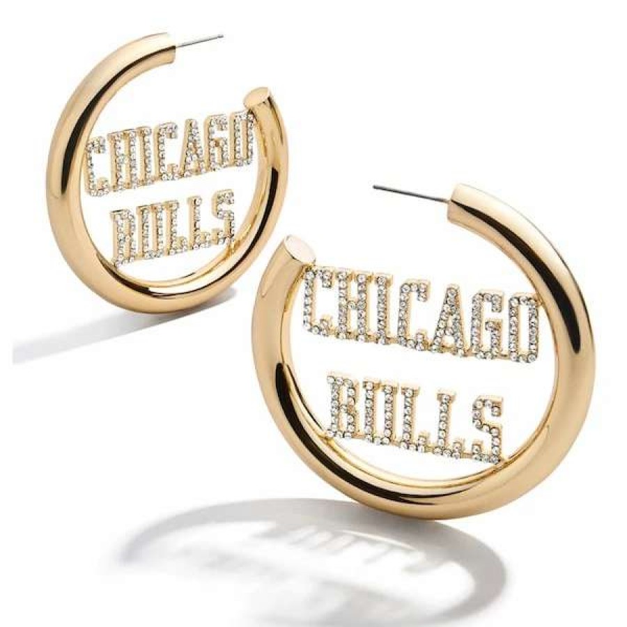 Chicago Bulls Accessories * | Baublebar Women'S Gold Chicago Bulls Logo Hoop Earrings